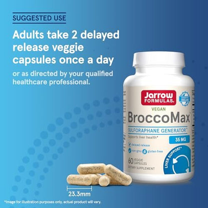 Jarrow Formulas BroccoMax Sulforaphan-Generator 35 mg, Sulforaphan-Glucosinolat & Myrosinase, Brokkolisamen-Ergänzung für Lebergesundheit, 60 Kapseln mit verzögerter Freisetzung, 30-Tage-Versorgung