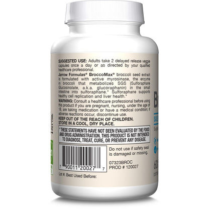 Jarrow Formulas BroccoMax Sulforaphan-Generator 35 mg, Sulforaphan-Glucosinolat & Myrosinase, Brokkolisamen-Ergänzung für Lebergesundheit, 60 Kapseln mit verzögerter Freisetzung, 30-Tage-Versorgung