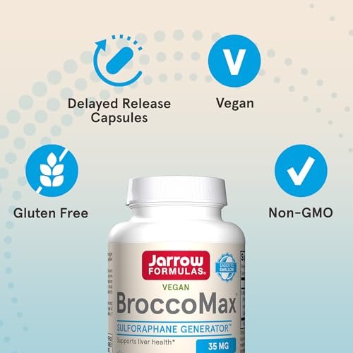 Jarrow Formulas BroccoMax Sulforaphan-Generator 35 mg, Sulforaphan-Glucosinolat & Myrosinase, Brokkolisamen-Ergänzung für Lebergesundheit, 60 Kapseln mit verzögerter Freisetzung, 30-Tage-Versorgung