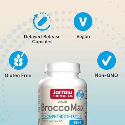 Jarrow Formulas BroccoMax Sulforaphan-Generator 35 mg, Sulforaphan-Glucosinolat & Myrosinase, Brokkolisamen-Ergänzung für Lebergesundheit, 60 Kapseln mit verzögerter Freisetzung, 30-Tage-Versorgung