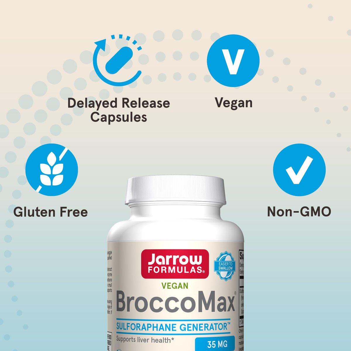 Jarrow Formulas BroccoMax Sulforaphan-Generator 35 mg, Sulforaphan-Glucosinolat & Myrosinase, Brokkolisamen-Ergänzung für Lebergesundheit, 60 Kapseln mit verzögerter Freisetzung, 30-Tage-Versorgung