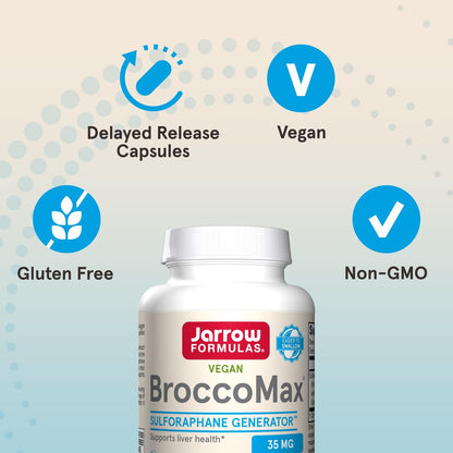 Jarrow Formulas BroccoMax Sulforaphan-Generator 35 mg, Sulforaphan-Glucosinolat & Myrosinase, Brokkolisamen-Ergänzung für Lebergesundheit, 60 Kapseln mit verzögerter Freisetzung, 30-Tage-Versorgung