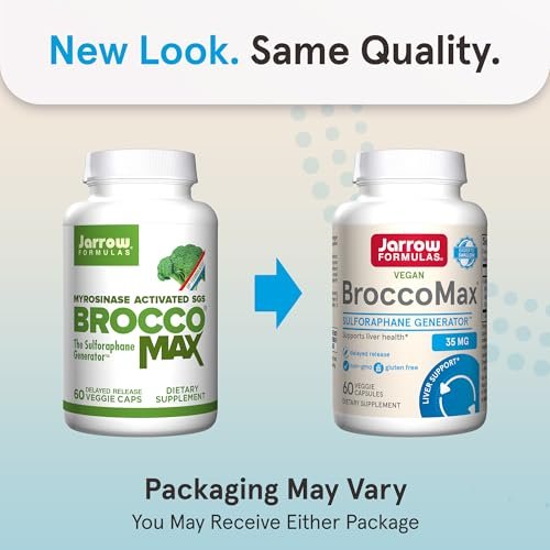Jarrow Formulas BroccoMax Sulforaphan-Generator 35 mg, Sulforaphan-Glucosinolat & Myrosinase, Brokkolisamen-Ergänzung für Lebergesundheit, 60 Kapseln mit verzögerter Freisetzung, 30-Tage-Versorgung