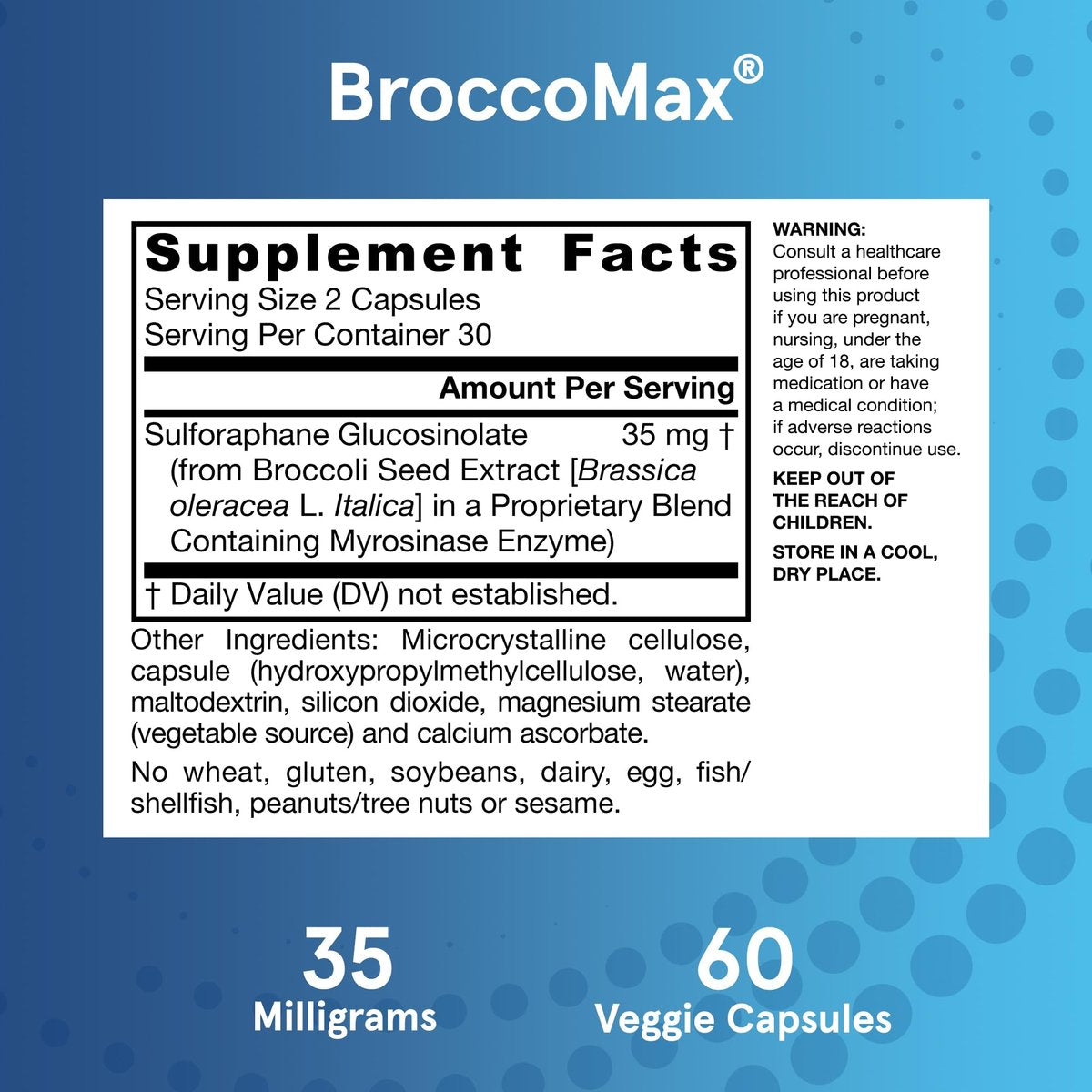 Jarrow Formulas BroccoMax Sulforaphan-Generator 35 mg, Sulforaphan-Glucosinolat & Myrosinase, Brokkolisamen-Ergänzung für Lebergesundheit, 60 Kapseln mit verzögerter Freisetzung, 30-Tage-Versorgung