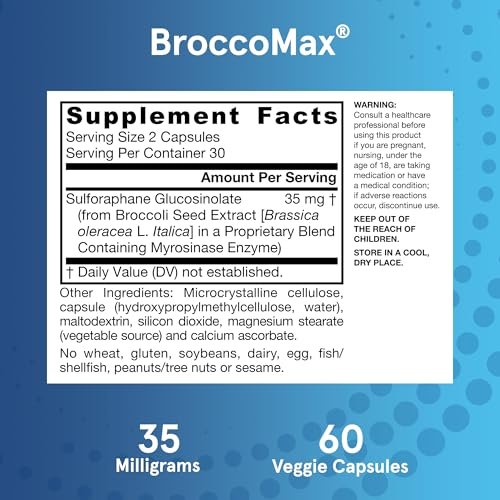 Jarrow Formulas BroccoMax Sulforaphan-Generator 35 mg, Sulforaphan-Glucosinolat & Myrosinase, Brokkolisamen-Ergänzung für Lebergesundheit, 60 Kapseln mit verzögerter Freisetzung, 30-Tage-Versorgung