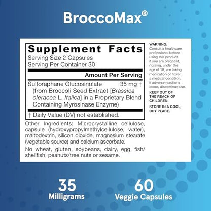 Jarrow Formulas BroccoMax Sulforaphan-Generator 35 mg, Sulforaphan-Glucosinolat & Myrosinase, Brokkolisamen-Ergänzung für Lebergesundheit, 60 Kapseln mit verzögerter Freisetzung, 30-Tage-Versorgung