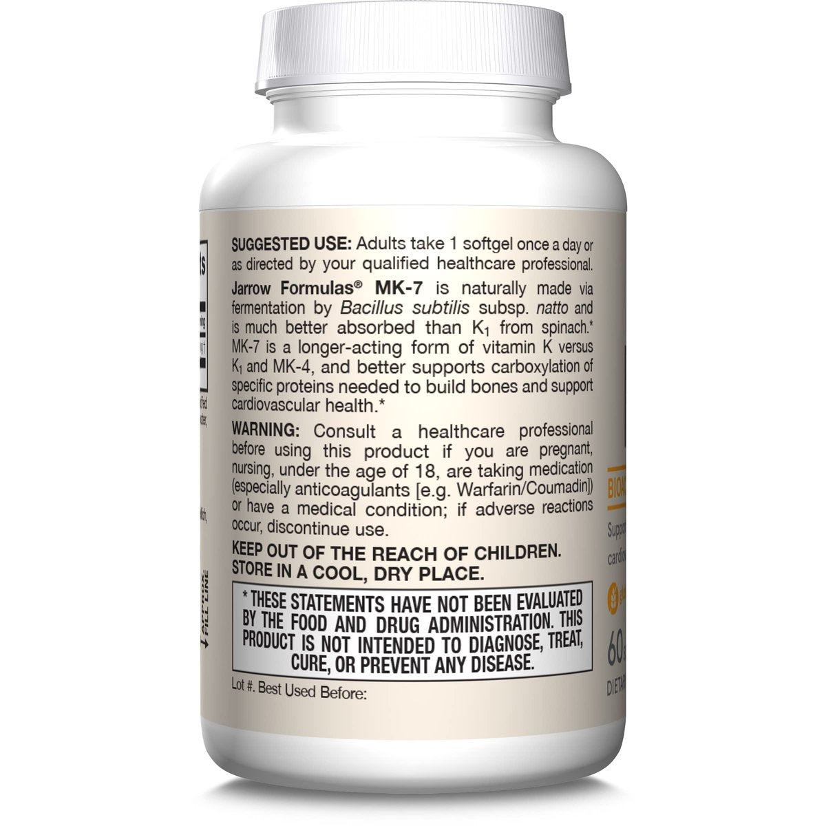 Jarrow Formulas MK-7 90 mcg – Bioaktives Vitamin K2 für Knochen- und Herz-Kreislauf-Gesundheit – 60 Weichkapseln, glutenfrei