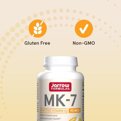 Jarrow Formulas MK-7 90 mcg – Bioaktives Vitamin K2 für Knochen- und Herz-Kreislauf-Gesundheit – 60 Weichkapseln, glutenfrei