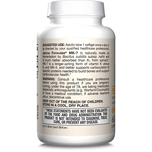 Jarrow Formulas MK-7 90 mcg – Bioaktives Vitamin K2 für Knochen- und Herz-Kreislauf-Gesundheit – 60 Weichkapseln, glutenfrei