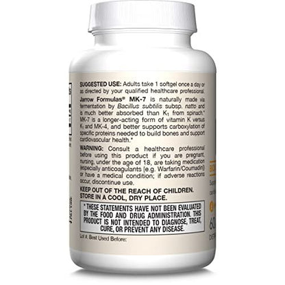 Jarrow Formulas MK-7 90 mcg – Bioaktives Vitamin K2 für Knochen- und Herz-Kreislauf-Gesundheit – 60 Weichkapseln, glutenfrei