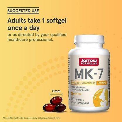 Jarrow Formulas MK-7 90 mcg – Bioaktives Vitamin K2 für Knochen- und Herz-Kreislauf-Gesundheit – 60 Weichkapseln, glutenfrei