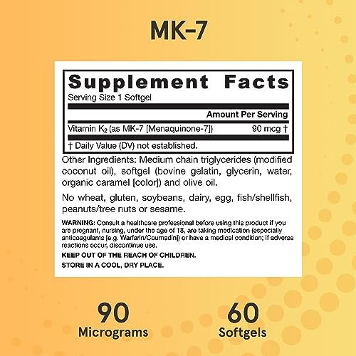 Jarrow Formulas MK-7 90 mcg – Bioaktives Vitamin K2 für Knochen- und Herz-Kreislauf-Gesundheit – 60 Weichkapseln, glutenfrei