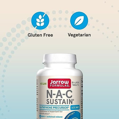 Jarrow Formulas N-A-C Sustain 600 mg – Nahrungsergänzungsmittel mit NAC zur Unterstützung der Lebergesundheit, 60 Tabletten