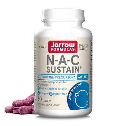 Jarrow Formulas N-A-C Sustain 600 mg – Nahrungsergänzungsmittel mit NAC zur Unterstützung der Lebergesundheit, 60 Tabletten