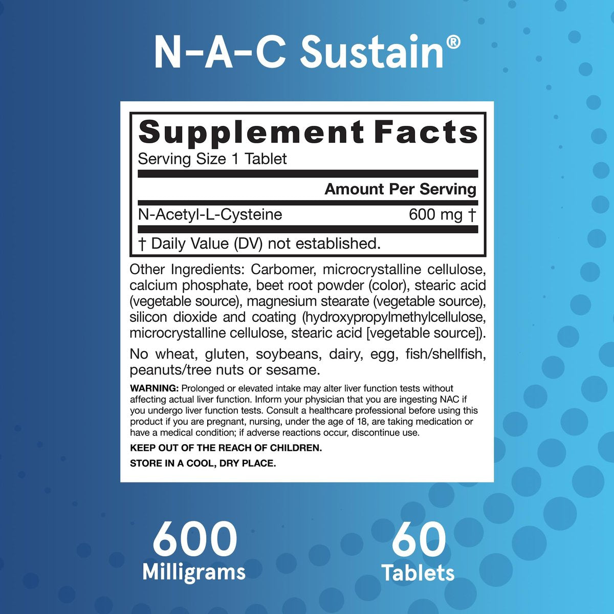 Jarrow Formulas N-A-C Sustain 600 mg – Nahrungsergänzungsmittel mit NAC zur Unterstützung der Lebergesundheit, 60 Tabletten