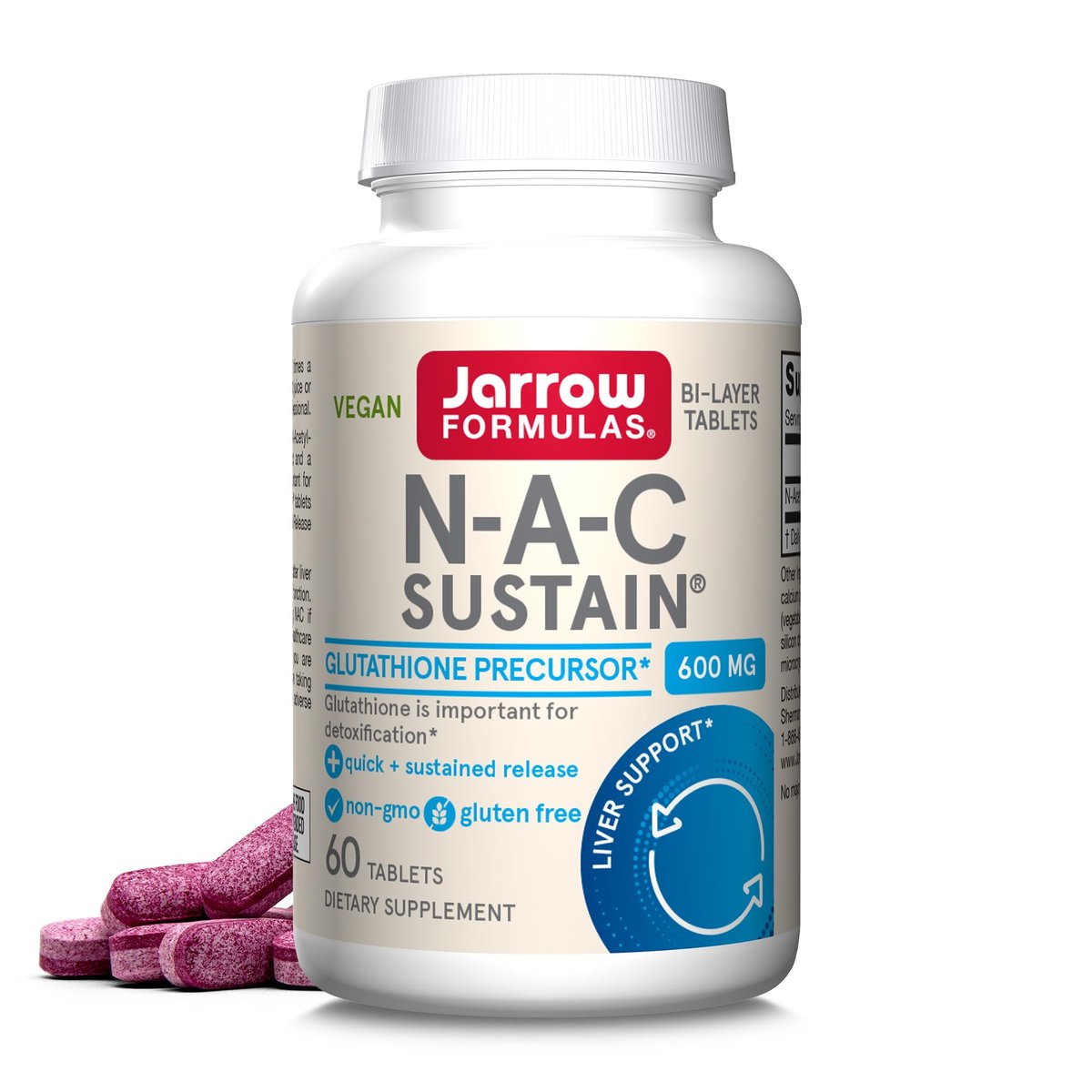Jarrow Formulas N-A-C Sustain 600 mg – Nahrungsergänzungsmittel mit NAC zur Unterstützung der Lebergesundheit, 60 Tabletten