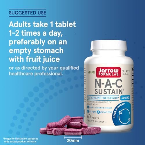 Jarrow Formulas N-A-C Sustain 600 mg – Nahrungsergänzungsmittel mit NAC zur Unterstützung der Lebergesundheit, 60 Tabletten
