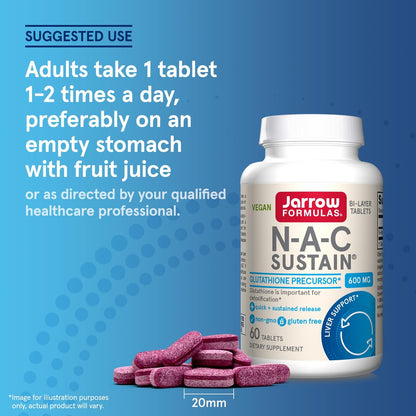 Jarrow Formulas N-A-C Sustain 600 mg – Nahrungsergänzungsmittel mit NAC zur Unterstützung der Lebergesundheit, 60 Tabletten