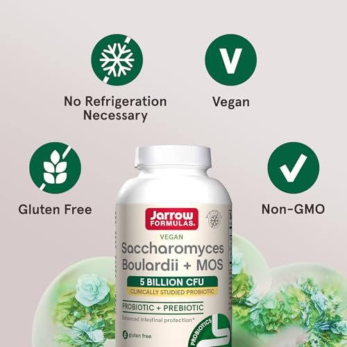 Jarrow Formulas Saccharomyces Boulardii + MOS Probiotika für Verdauungsgesundheit und Darmunterstützung - 5 Milliarden KBE pro Portion - 90 Kapseln mit verzögerter Freisetzung - Probiotikum + Präbiotikum - 90 Portionen