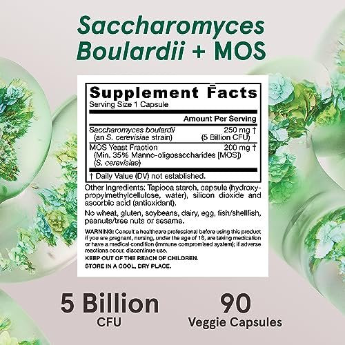 Jarrow Formulas Saccharomyces Boulardii + MOS Probiotika für Verdauungsgesundheit und Darmunterstützung - 5 Milliarden KBE pro Portion - 90 Kapseln mit verzögerter Freisetzung - Probiotikum + Präbiotikum - 90 Portionen