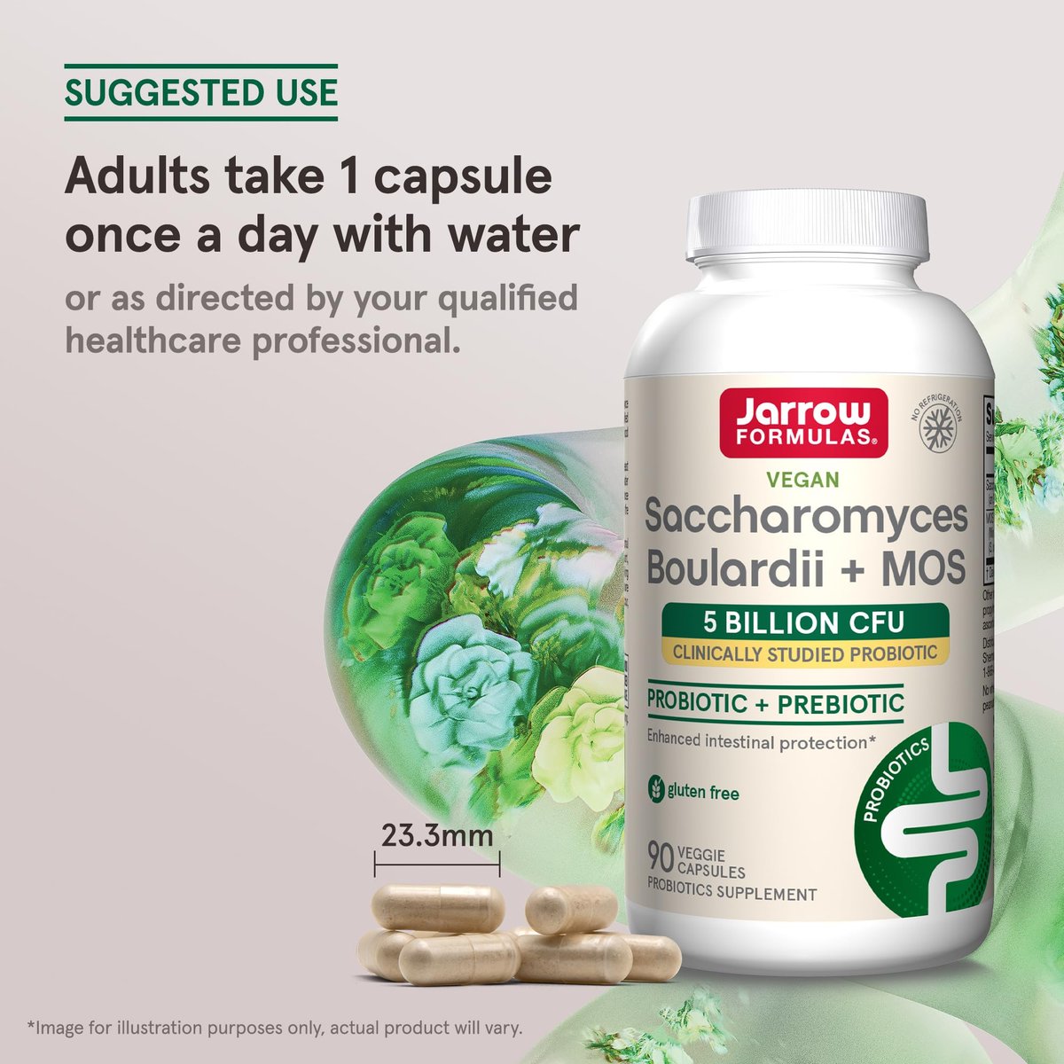 Jarrow Formulas Saccharomyces Boulardii + MOS Probiotika für Verdauungsgesundheit und Darmunterstützung - 5 Milliarden KBE pro Portion - 90 Kapseln mit verzögerter Freisetzung - Probiotikum + Präbiotikum - 90 Portionen