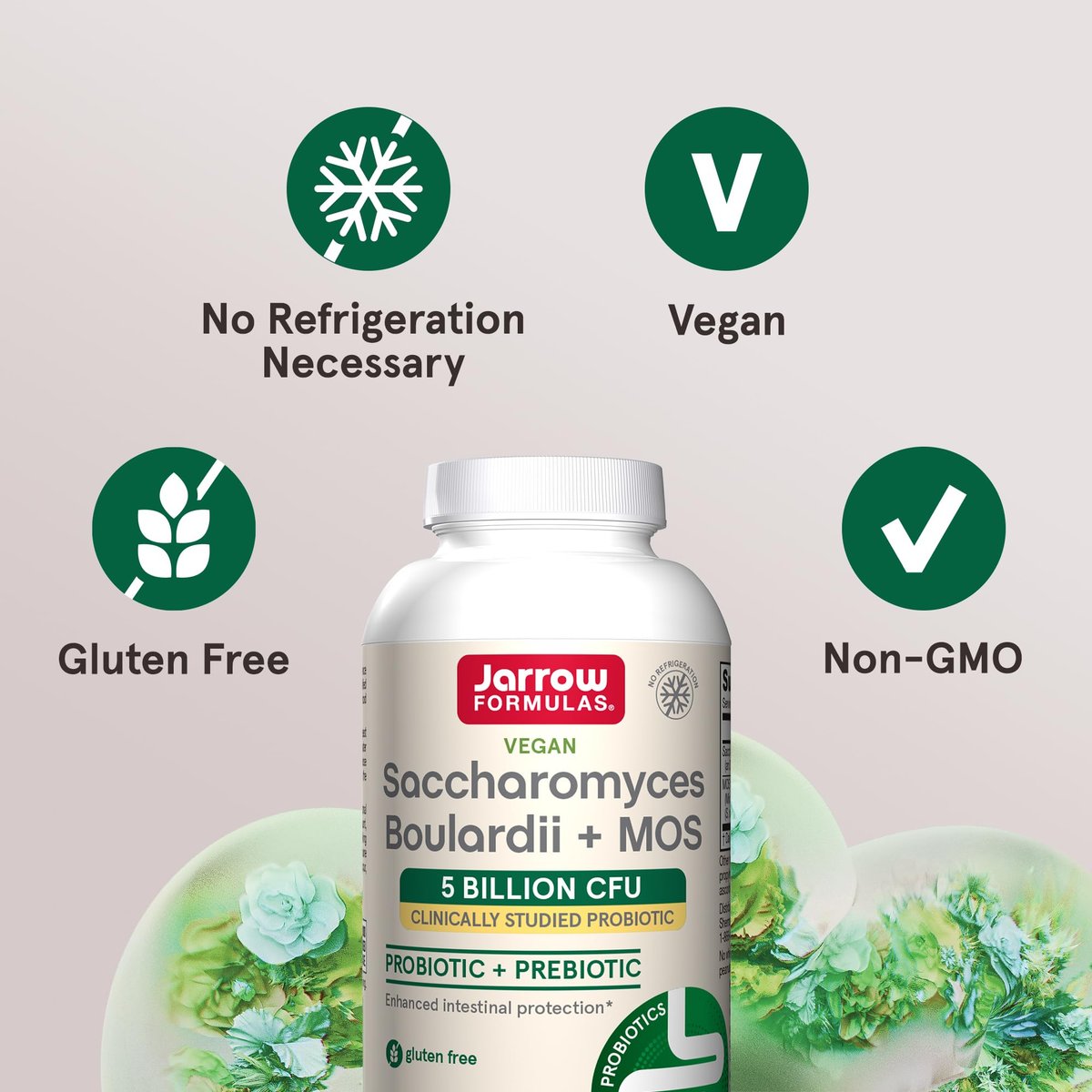 Jarrow Formulas Saccharomyces Boulardii + MOS Probiotika für Verdauungsgesundheit und Darmunterstützung - 5 Milliarden KBE pro Portion - 90 Kapseln mit verzögerter Freisetzung - Probiotikum + Präbiotikum - 90 Portionen