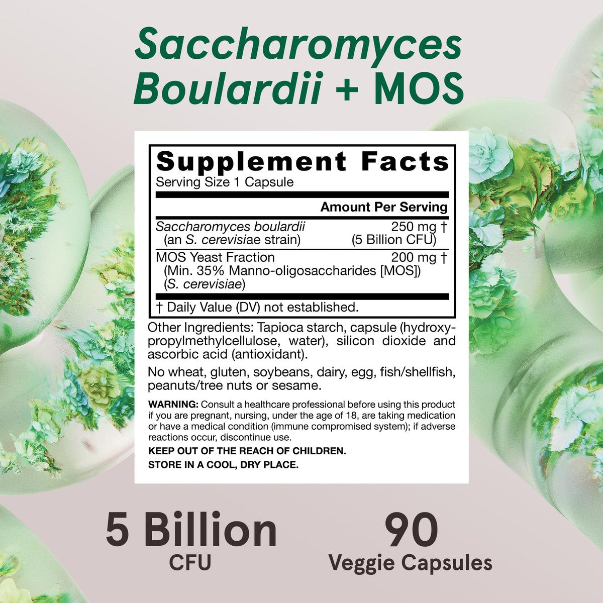 Jarrow Formulas Saccharomyces Boulardii + MOS Probiotika für Verdauungsgesundheit und Darmunterstützung - 5 Milliarden KBE pro Portion - 90 Kapseln mit verzögerter Freisetzung - Probiotikum + Präbiotikum - 90 Portionen