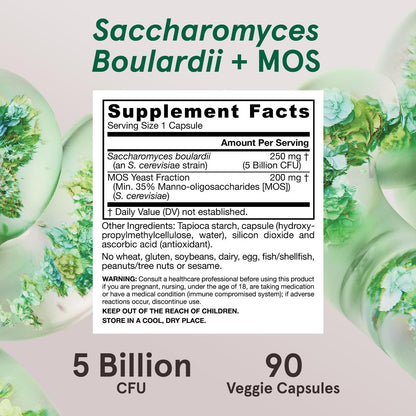 Jarrow Formulas Saccharomyces Boulardii + MOS Probiotika für Verdauungsgesundheit und Darmunterstützung - 5 Milliarden KBE pro Portion - 90 Kapseln mit verzögerter Freisetzung - Probiotikum + Präbiotikum - 90 Portionen