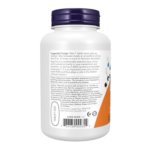 NOW Foods L-Arginin 1.000 mg - 120 Tabletten, Aminosäure zur Unterstützung der Stickstoffmonoxid-Produktion