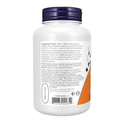 NOW Foods L-Arginin 1.000 mg - 120 Tabletten, Aminosäure zur Unterstützung der Stickstoffmonoxid-Produktion
