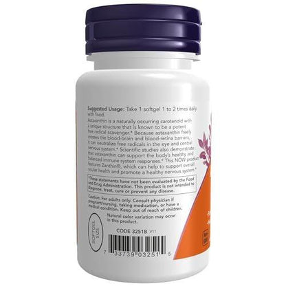 NOW Foods Astaxanthin 4 mg – mit Zanthin® – 60 vegane Softgels – Für die Augengesundheit*