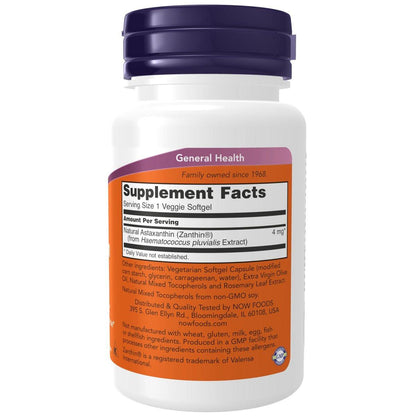 NOW Foods Astaxanthin 4 mg – mit Zanthin® – 60 vegane Softgels – Für die Augengesundheit*