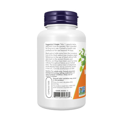 NOW Foods Schwarze Walnussschalen (Juglans nigra) 500 mg, Kräuterergänzung, 100 vegane Kapseln