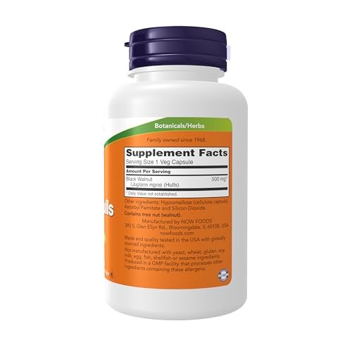 NOW Foods Schwarze Walnussschalen (Juglans nigra) 500 mg, Kräuterergänzung, 100 vegane Kapseln