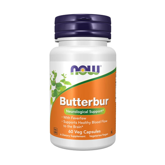 NOW Foods Nahrungsergänzungsmittel, Pestwurz mit Mutterkraut, neurologische Unterstützung*, 60 vegane Kapseln