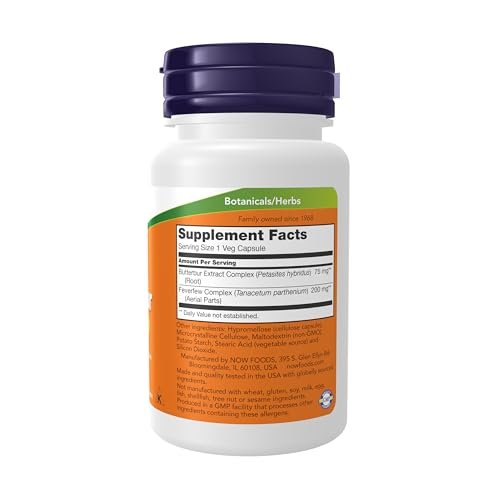 NOW Foods Nahrungsergänzungsmittel, Pestwurz mit Mutterkraut, neurologische Unterstützung*, 60 vegane Kapseln