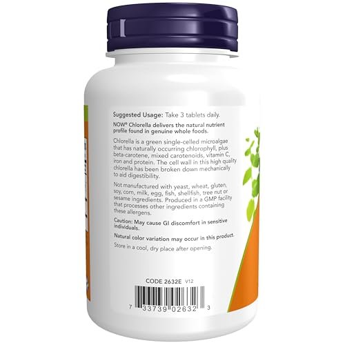 NOW Foods Chlorella 1000 mg – 120 Tabletten mit natürlichem Chlorophyll, Beta-Carotin, Carotinoiden, Vitamin C, Eisen und Protein