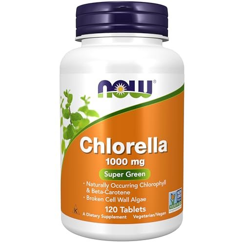 NOW Foods Chlorella 1000 mg – 120 Tabletten mit natürlichem Chlorophyll, Beta-Carotin, Carotinoiden, Vitamin C, Eisen und Protein