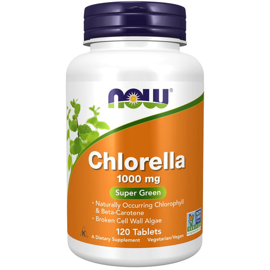 NOW Foods Chlorella 1000 mg – 120 Tabletten mit natürlichem Chlorophyll, Beta-Carotin, Carotinoiden, Vitamin C, Eisen und Protein