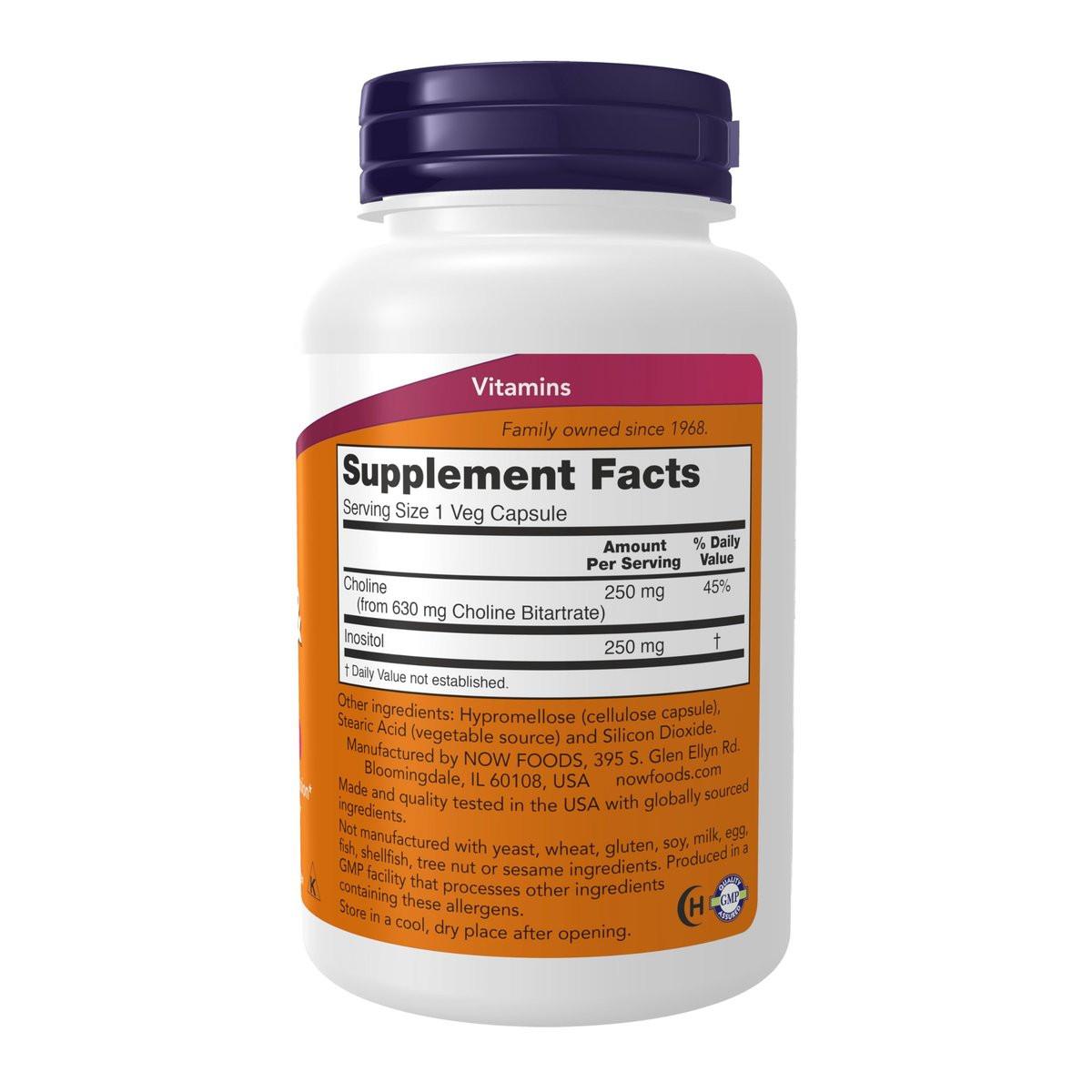 NOW Foods Cholin & Inositol 500 mg, 100 Kapseln – Unterstützt gesunde Nervenübertragung und Nervensystem