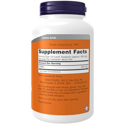 NOW Foods GABA (Gamma-Aminobutyrat) Pulver – 170 g, Neurotransmitter-Unterstützung