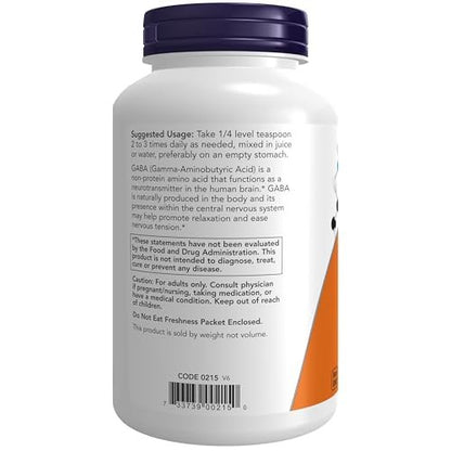 NOW Foods GABA (Gamma-Aminobutyrat) Pulver – 170 g, Neurotransmitter-Unterstützung