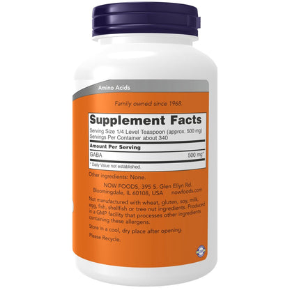 NOW Foods GABA (Gamma-Aminobutyrat) Pulver – 170 g, Neurotransmitter-Unterstützung
