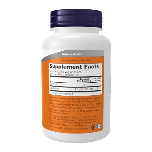 NOW Foods L-Citrullin 750 mg – 90 vegane Kapseln zur Unterstützung des Proteinstoffwechsels*