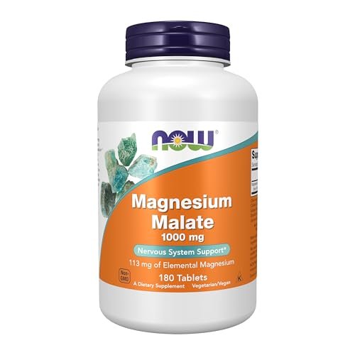 NOW Foods Magnesium Malat 1000 mg – 180 Tabletten für Energieproduktion und Nervensystemunterstützung