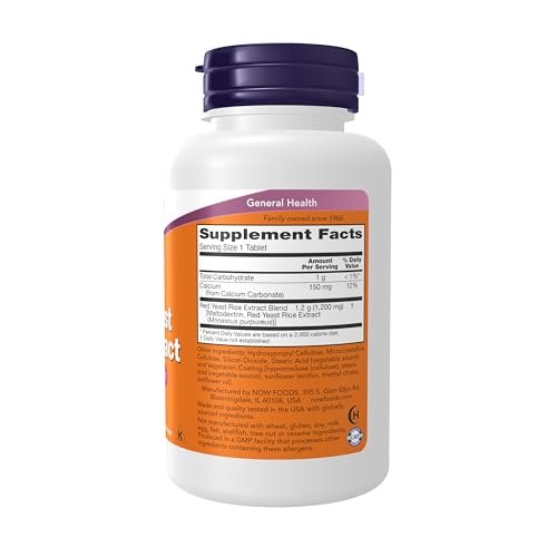 NOW Foods Roter Reis (Monascus purpureus) 1.200 mg – 60 Tabletten, Nahrungsergänzungsmittel