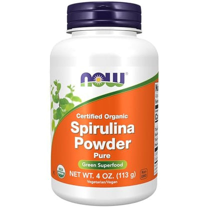 NOW Foods Bio Spirulina Pulver – 4 Unzen (113 g), reich an Beta-Carotin (Vitamin A) und B-12, mit natürlich vorkommender GLA und Chlorophyll