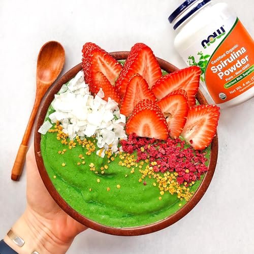 NOW Foods Bio Spirulina Pulver – 4 Unzen (113 g), reich an Beta-Carotin (Vitamin A) und B-12, mit natürlich vorkommender GLA und Chlorophyll