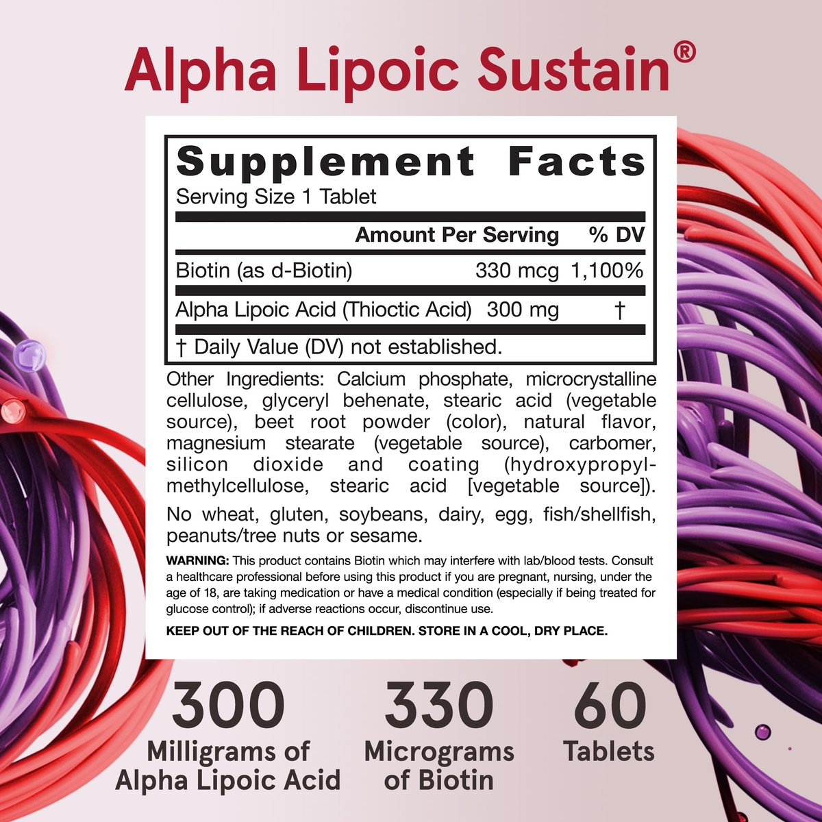 Jarrow Formulas® Alpha Lipoic Sustain mit Biotin – 300 mg Alpha-Liponsäure, universelles Antioxidans, Nahrungsergänzungsmittel, 60 vegane Tabletten, bis zu 60 Tage Versorgung