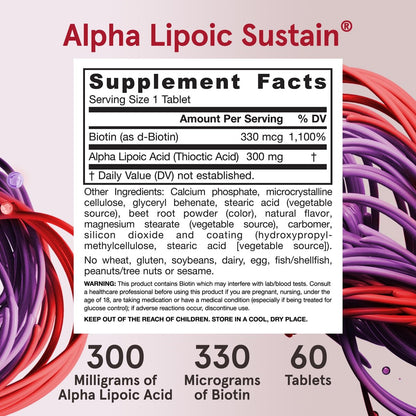 Jarrow Formulas® Alpha Lipoic Sustain mit Biotin – 300 mg Alpha-Liponsäure, universelles Antioxidans, Nahrungsergänzungsmittel, 60 vegane Tabletten, bis zu 60 Tage Versorgung